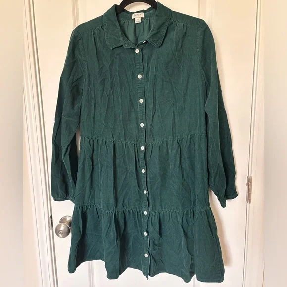 green corduroy dress long sleeve Green Corduroy Button Down Collared Maternity Dress main image 1